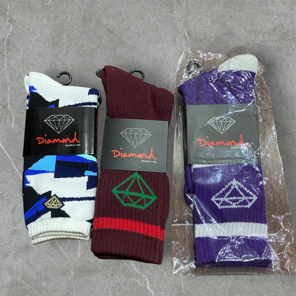 Diamond Supply Co. (3) Pairs Bundle Cotton Blend Men's High Socks One Size
